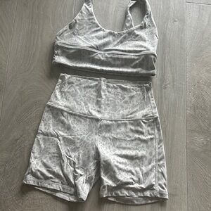 Lululemon Athletica Gray Sports Bra and Shorts Set leopard
